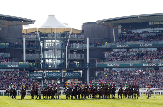 Row of racing horses at the grand national
