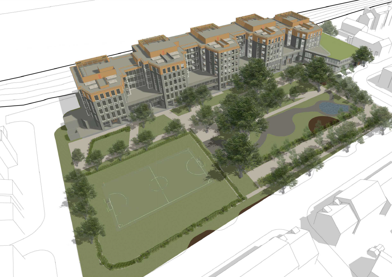 Depiction of hotel and apart-hotel to the north of Cambridge