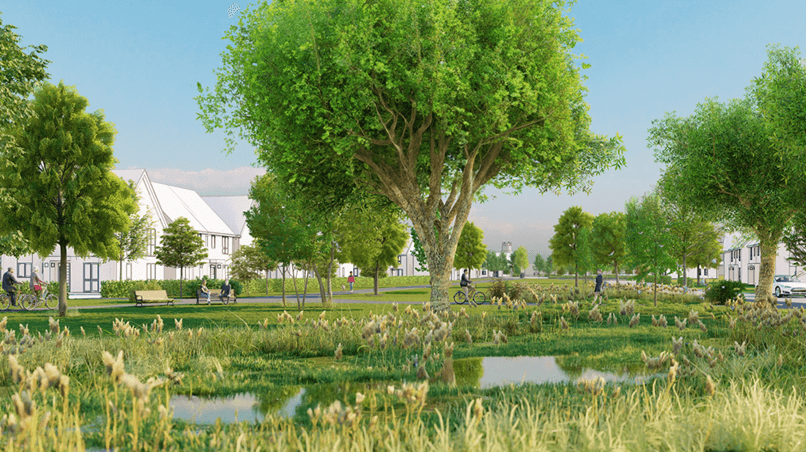 CGI depicition of greenfield site on the eastern edge of Soham in Cambridgeshire