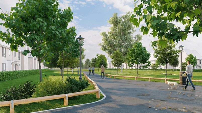 CGI depicition of greenfield site on the eastern edge of Soham in Cambridgeshire