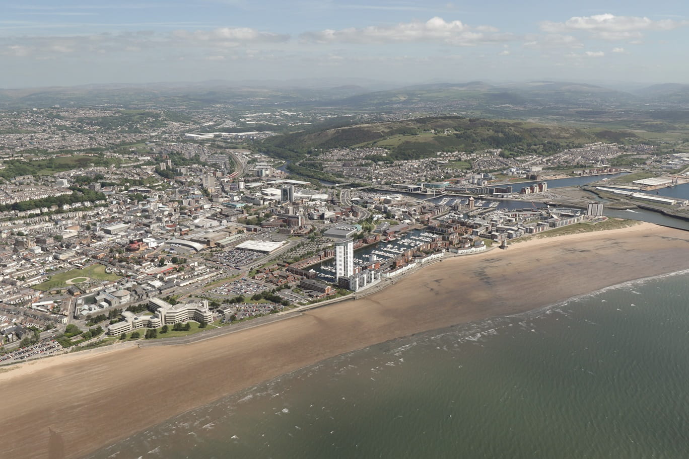 View from the sea looking northeast from Swansea