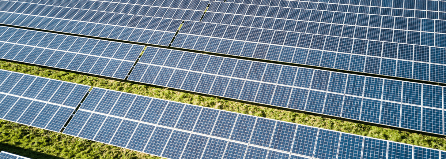 Rows of solar panels on solar farm