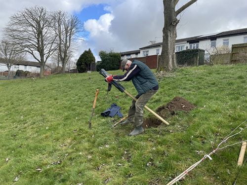 Carter Jonas' Cambridge Property & Asset Management and Valuations teams planting trees for a regeneration scheme at Springlands and People’s Park in Sudbury.